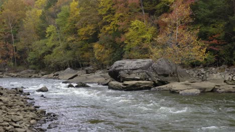 slowmotion shot of fast flowing water through the river gorge