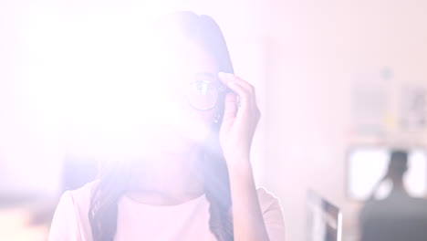 portrait, leader and business woman with lens