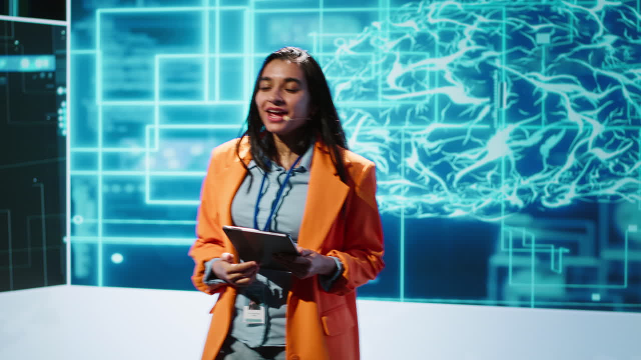 Presenter promoting artificial intelligence business solutions