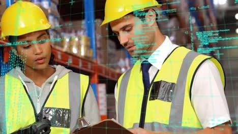 animación del procesamiento de datos sobre diversas personas que trabajan en el almacén