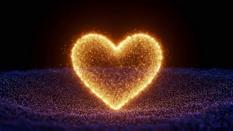 a radiant heart shape shines brightly, surrounded by twinkling particles that create a mesmerizing effect against a dark backdrop