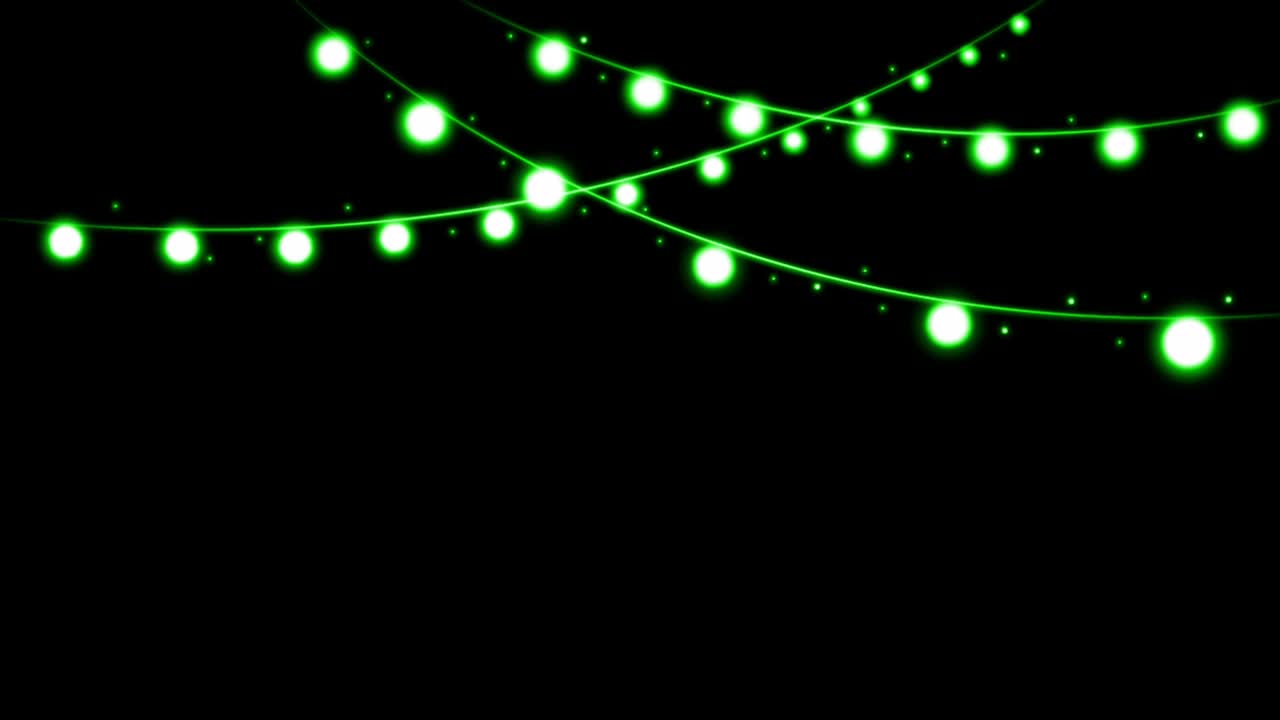 marco de guirnaldas de luz verde de animación sobre un fondo negro.