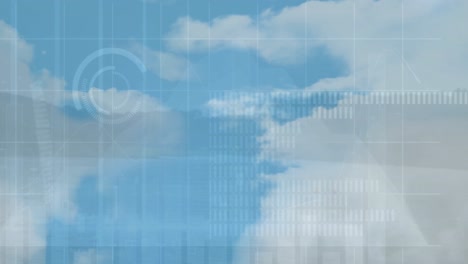 animación del procesamiento de datos financieros sobre un cielo nublado eléctrico