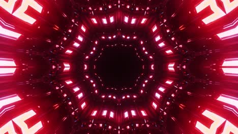 Rosafarbene-Lichter-In-Achteckform,-Die-Einen-Lichttunnel-Bilden-Und-Durch-Ihn-Hindurchgehen,-Wodurch-Ein-Dreidimensionaler-Effekt-Entsteht