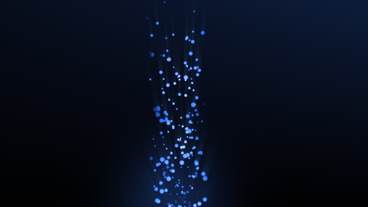 The centered glowing blue particle bubble stream is moving up and down on a gradient dark blue background