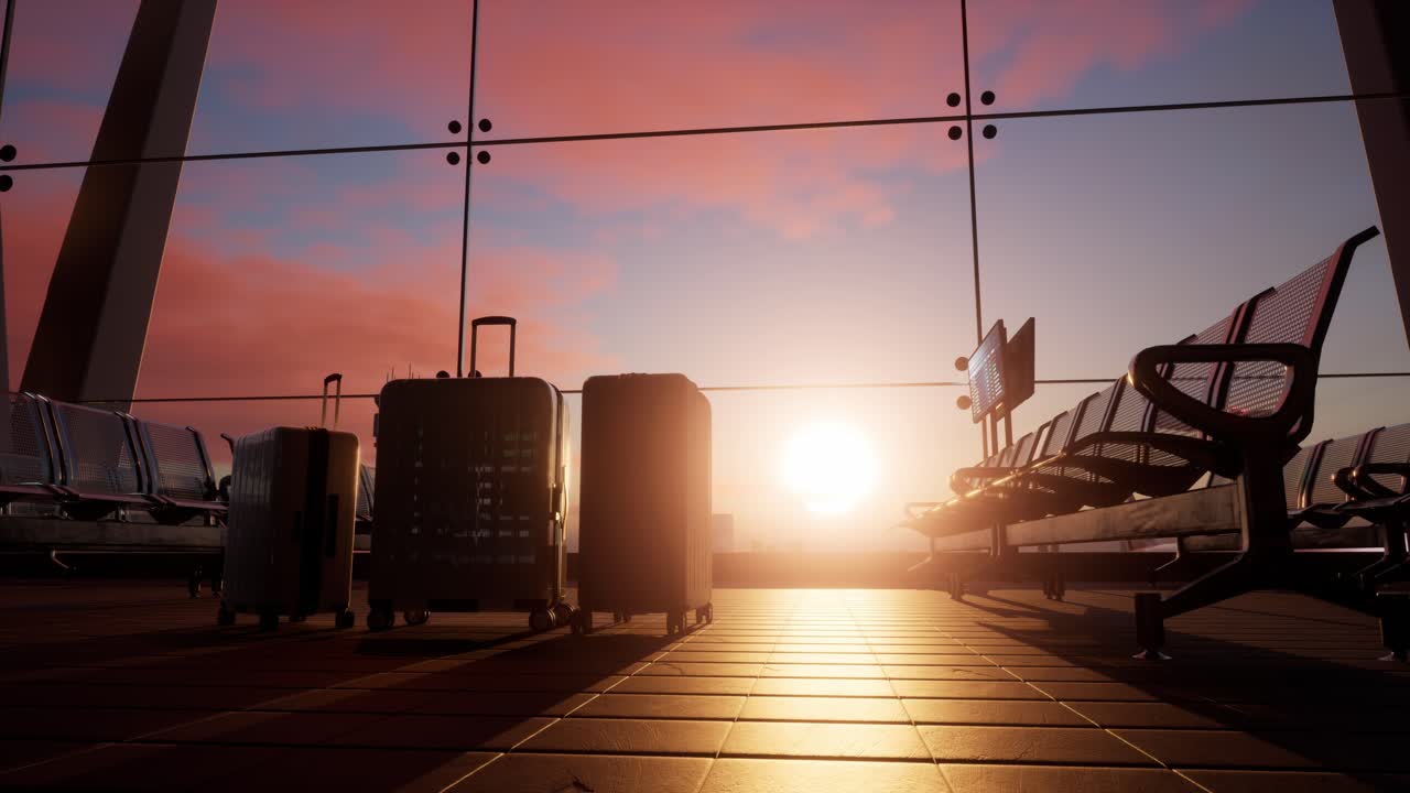 해가 지는 공항 대기 구역