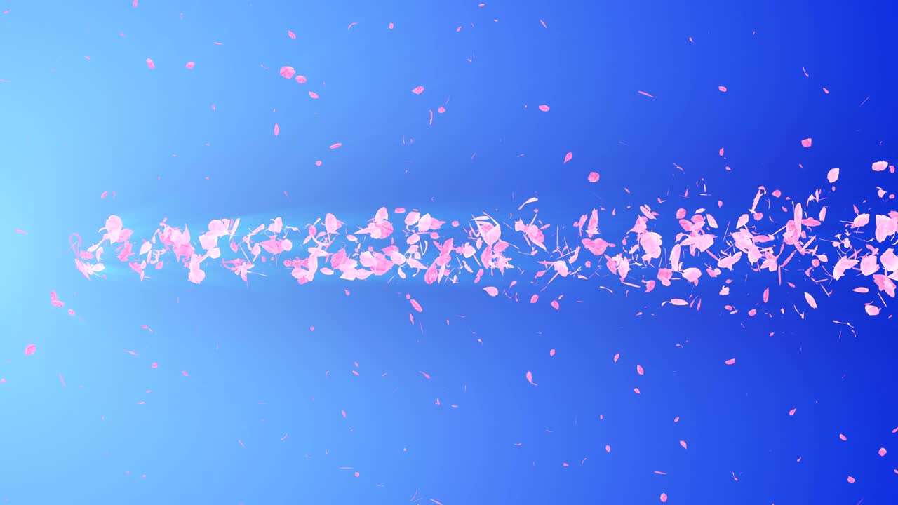 꽃의 나선형 반이는 입자, 사쿠라 패턴, 일본의 꽃 춤, 분홍색 꽃잎의 소용돌이, 추상적인 루프 애니메이션.