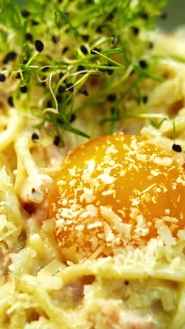 bowl with salad in beautiful decoration. diet lunch on a plate. delicious dish with green sprinkle. healthy foods with vitamins. close-up. vertical video