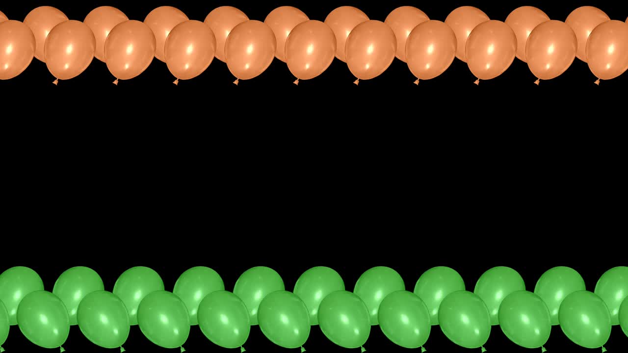 bloons de color verde y naranja en movimiento ondulante aislados en fondo negro. clip para vacaciones del gobierno indio.