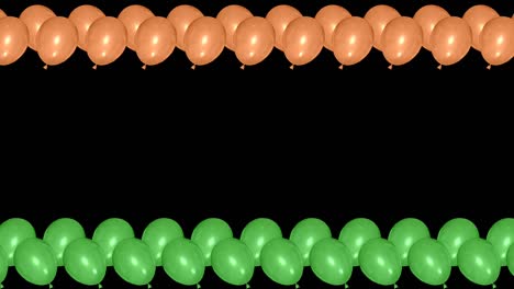 green and orange colour bloons in waving motion isolated on black background. clip for indian government holidays.
