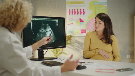 doctor discussing ultrasound results with pregnant patient