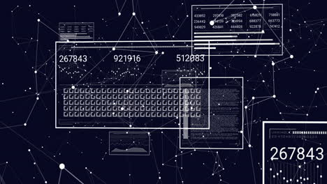 animación de pantallas con procesamiento de datos sobre un fondo oscuro