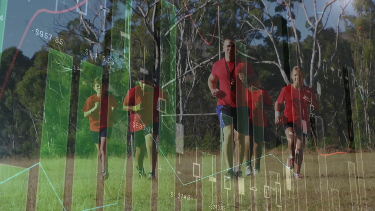 실행하는 어린이 그룹에 대한 데이터 처리의 애니메이션