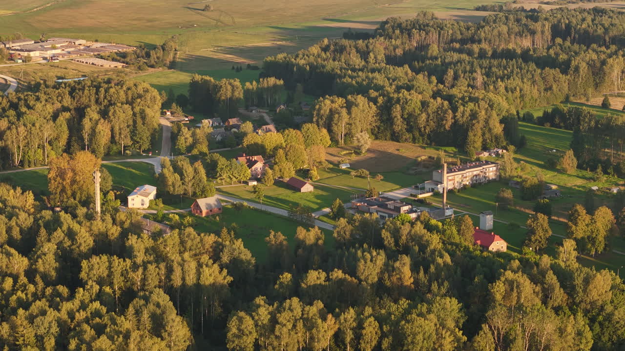 Aerial View of a Village in the Lithuanian Countryside