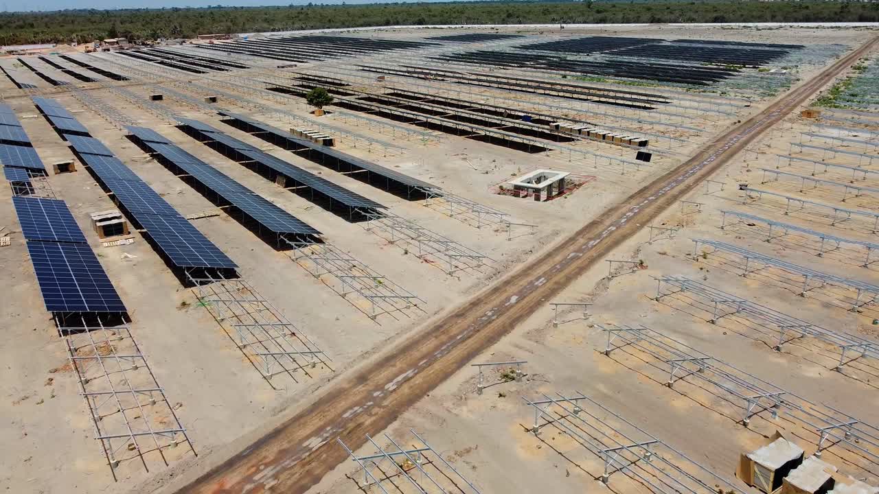 Aerial View of a Large Solar Farm Under Construction