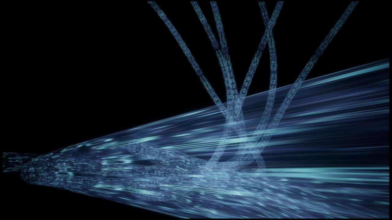 Abstract Blue Digital Data Stream on Black Background
