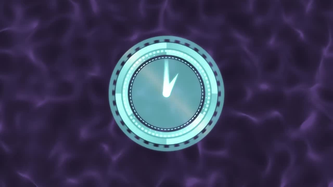 Animation of clock moving fast over liquid background