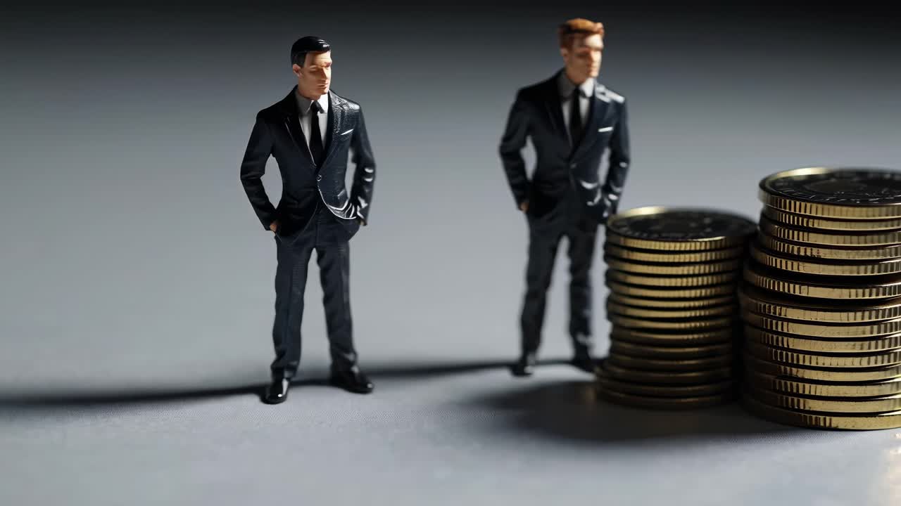 hombres de negocios y pilas de dinero