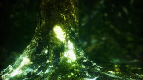 vibrant light showcasing the roots of a tree in a lush forest setting