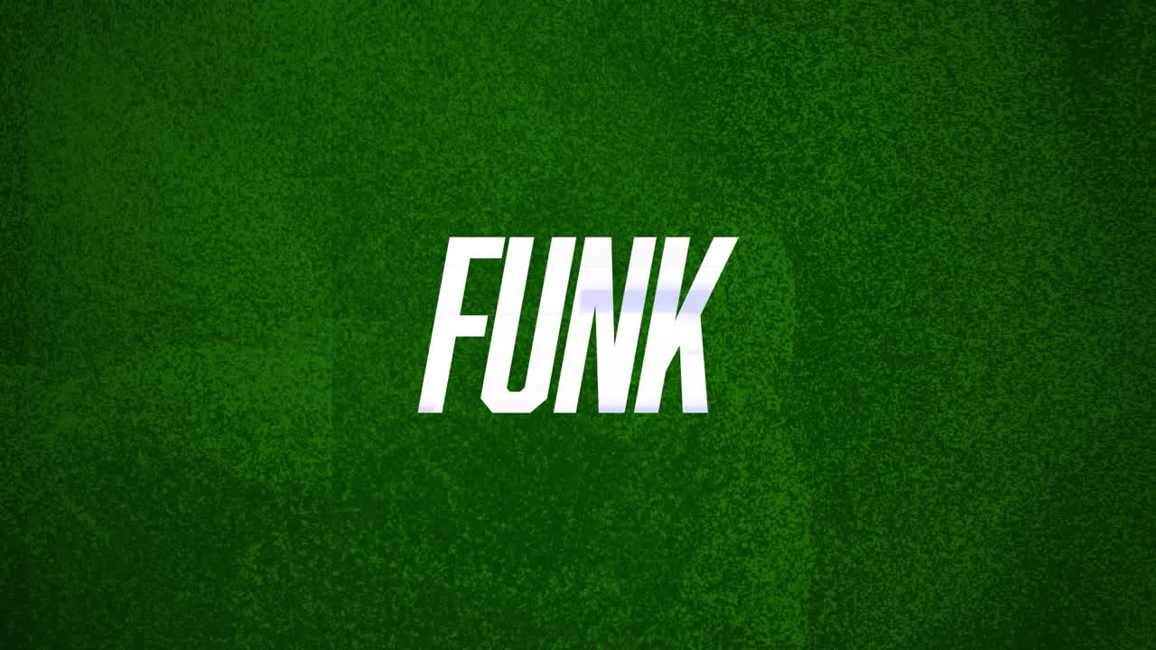 animación del texto funk en blanco, con fondo verde texturizado parpadeante