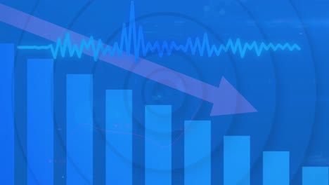 animación de la flecha en el gráfico y la onda sonora sobre el túnel circular contra fondo azul