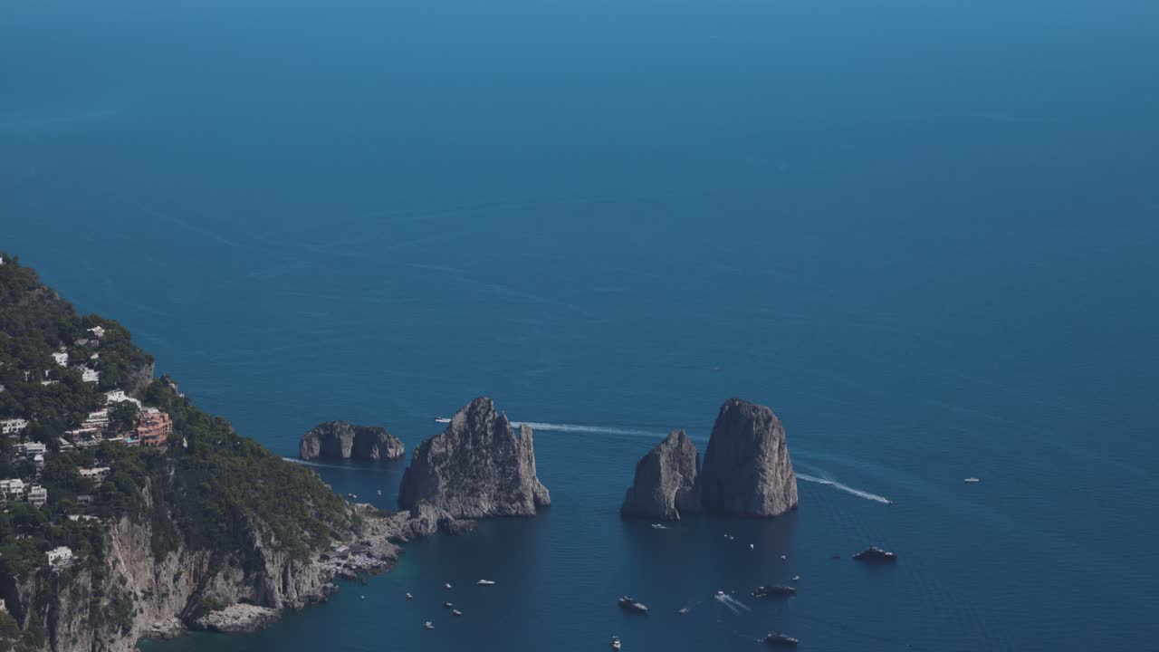 Panoramic View from Anacapri, Italy Overlooking Island of Capri and the Blue Mediterranean Sea on a Clear Day
