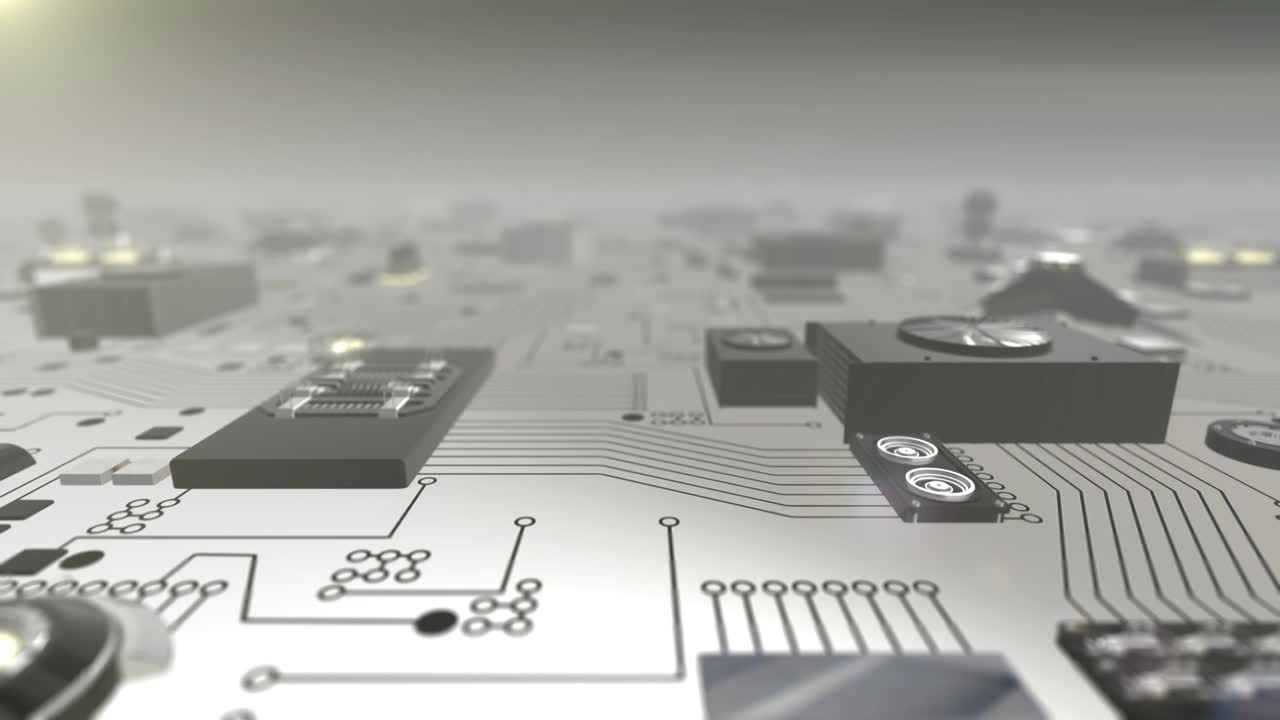 White Futuristic Circuit Board moving towards camera