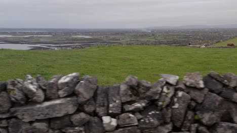 pan tracking shot of a typical irish stone wall