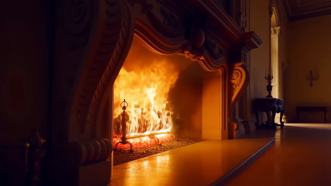 A Grand Fireplace with Roaring Flames Providing Warmth and Ambiance