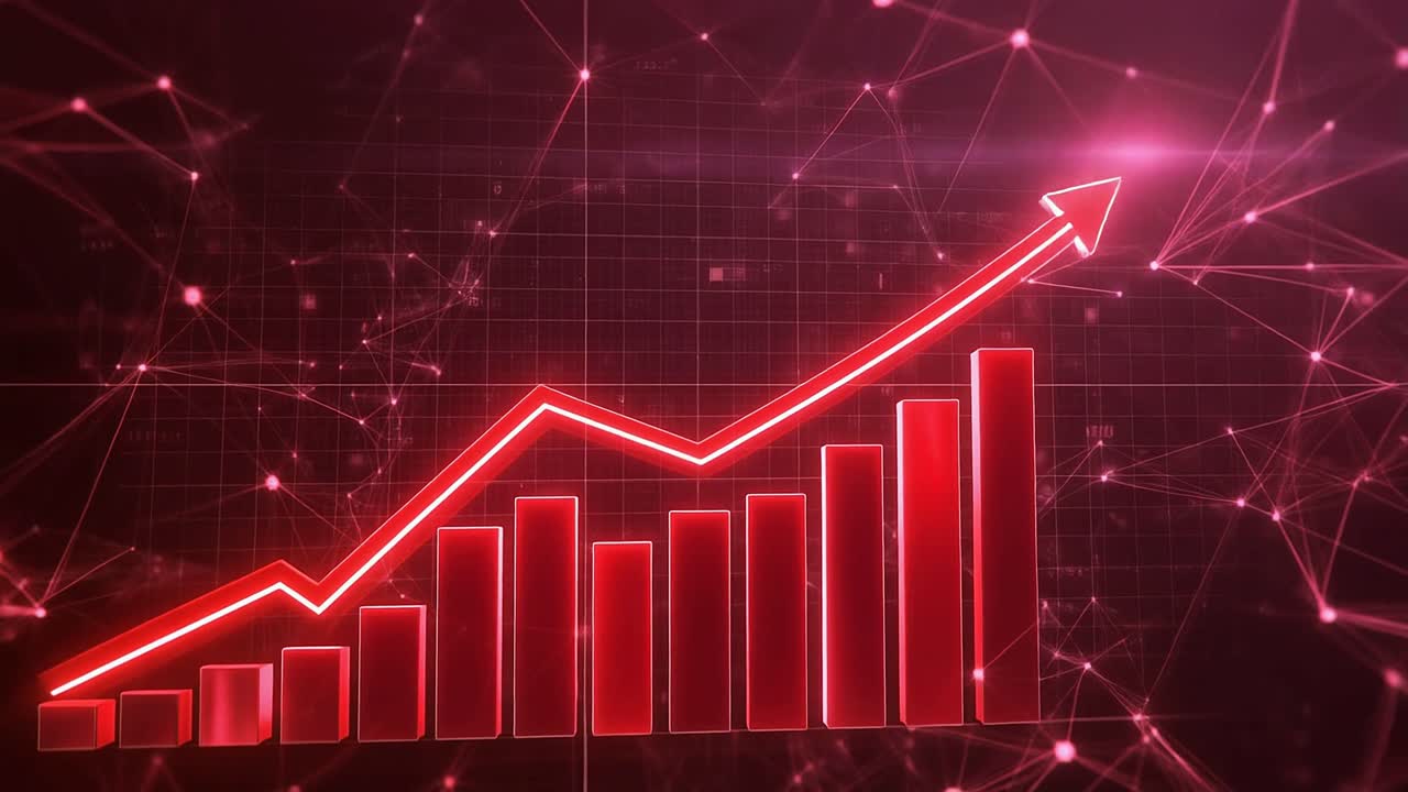 Animated Red Bar Chart and Line Graph Showing Business Growth
