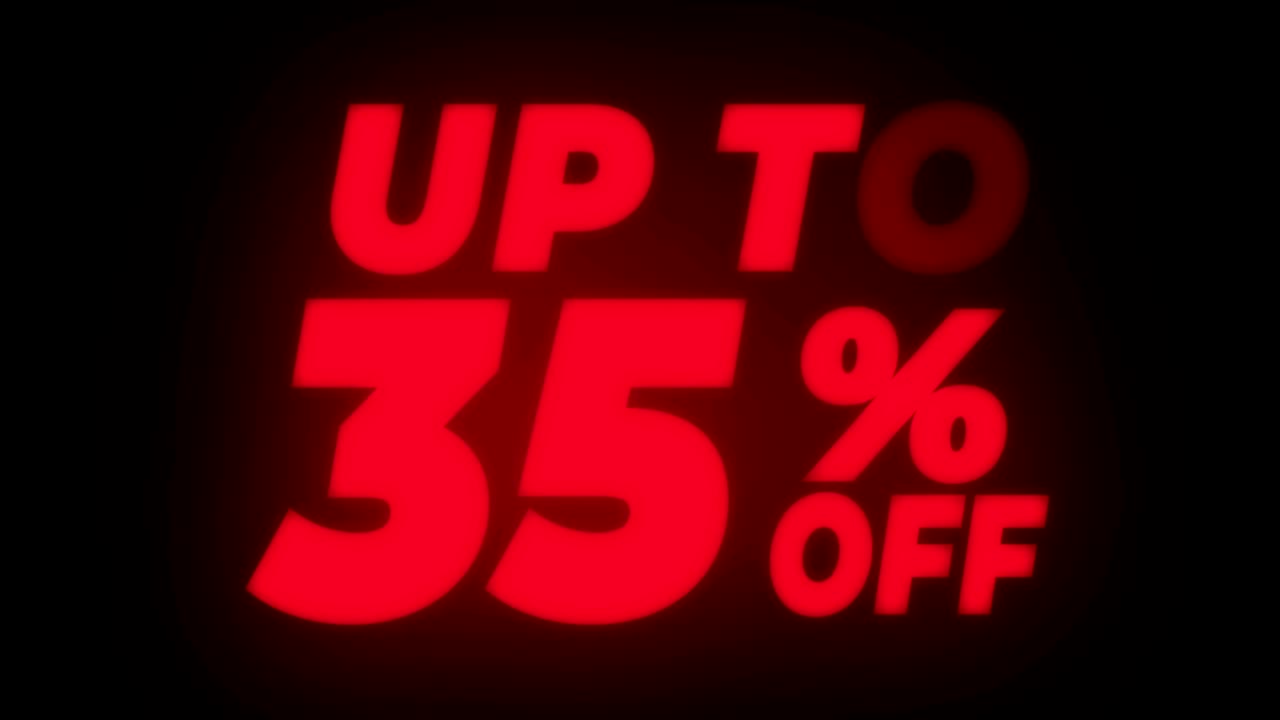 até 35% de desconto no loop promocional de exibição de texto piscando.