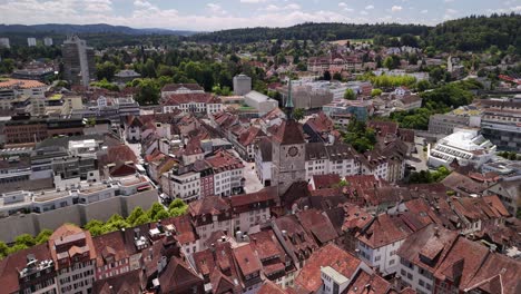 aarau aerial drone switzerland old town swiss medieval city clock tower