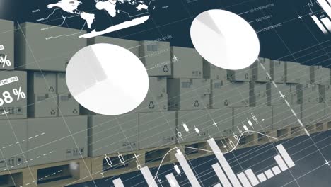 animation of financial data processing over cardboard boxes