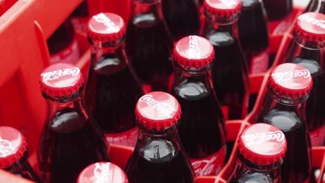 coca-cola bottles in a crate