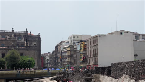 mexico city street scene with ancient ruins and historical buildings