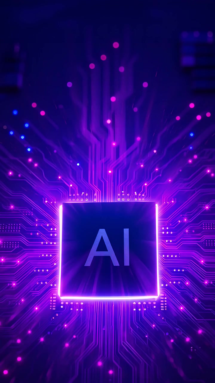 Sfondo Tecnologico Futuristico con Scheda Madre e Chip AI 4K