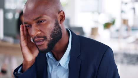black man, headache and business stress