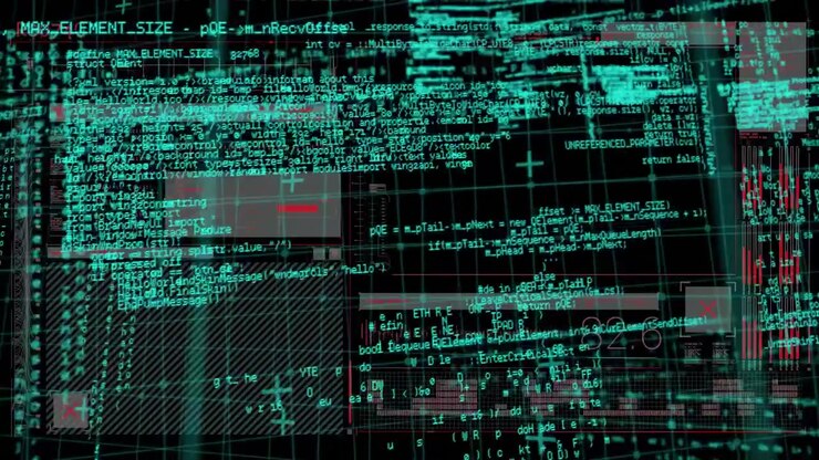 Animation of data processing over black background