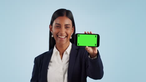 Mujer-De-Negocios,-Pantalla-Verde-Del-Teléfono