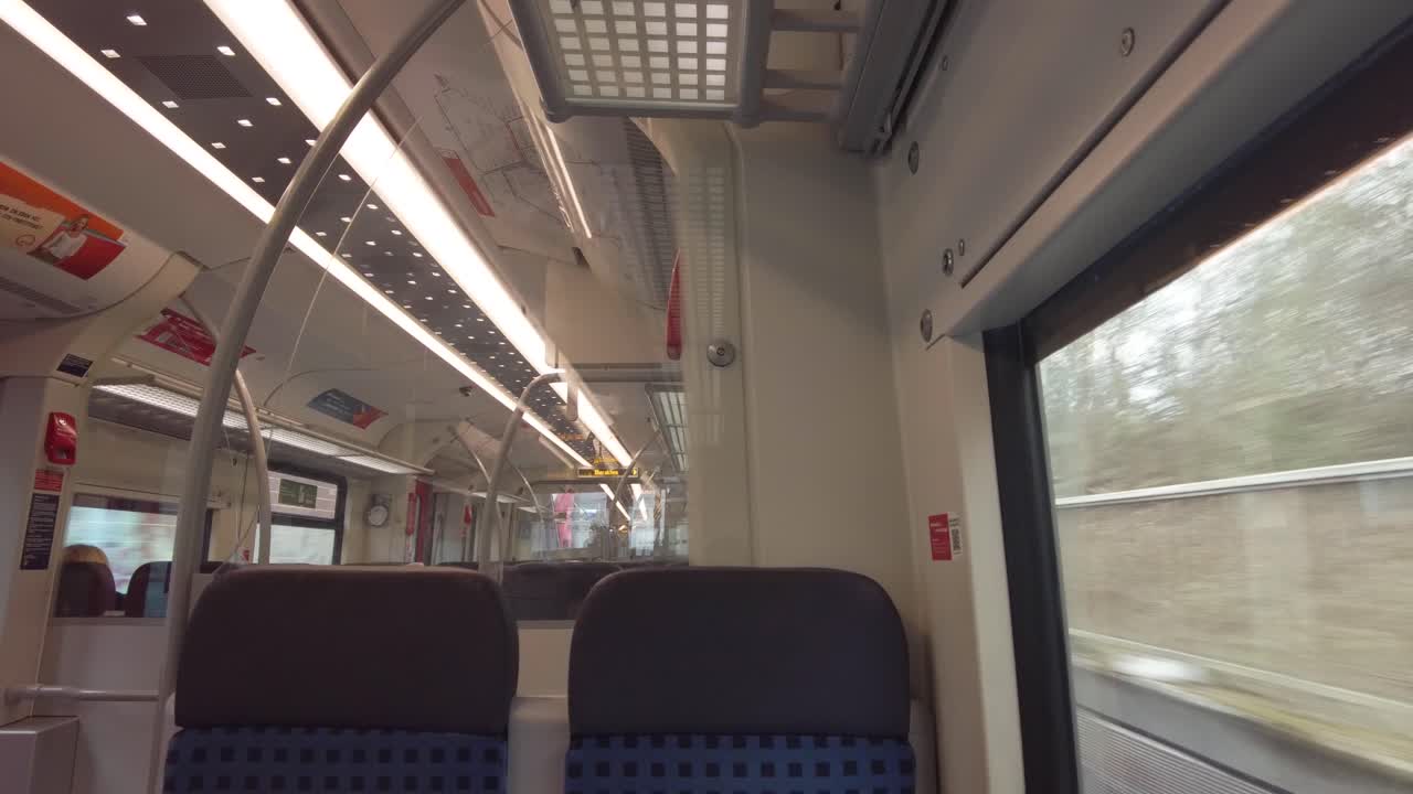 POV shot of empty subway at window seat