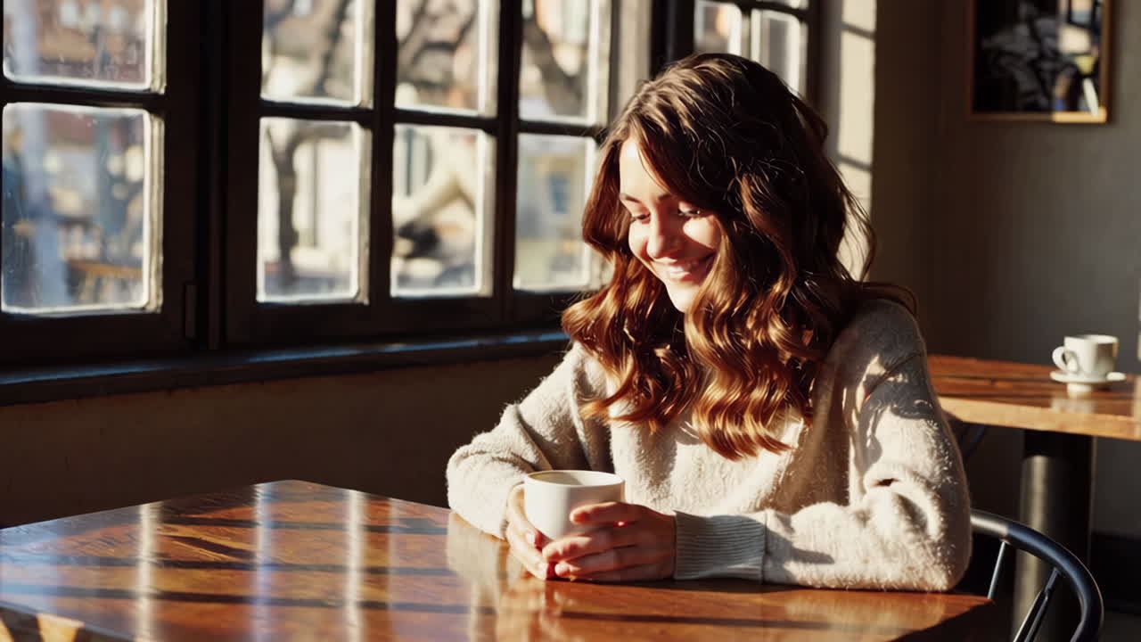 una mujer relajándose en un café.