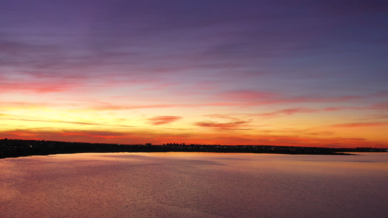 Low to high altitude aerial view salt lake Torrevieja Spain sunrise