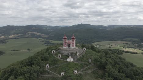 small chapel on the top of the hill surrounded by mountains in slovakia