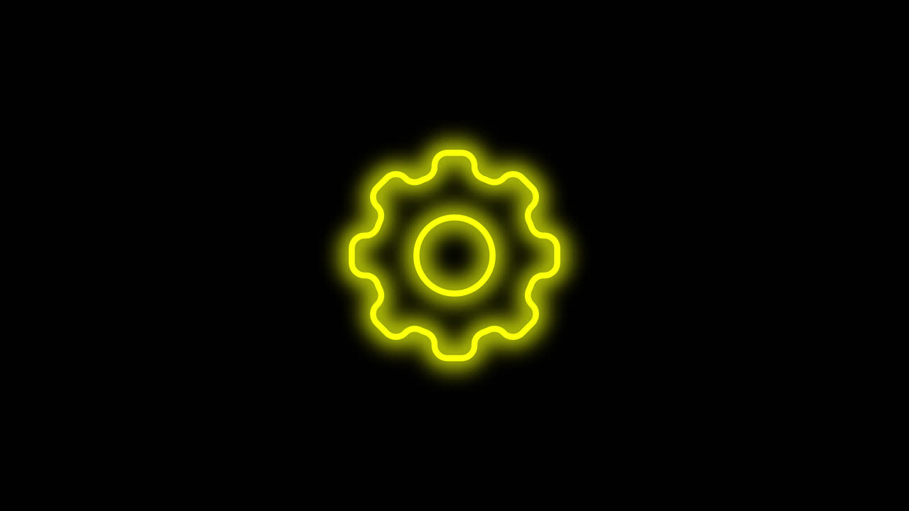 Animazione icona ingranaggio giallo neon su sfondo nero