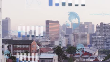 animation of data processing against aerial view of cityscape