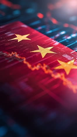 china flag with financial trends. stock market trends illustrated with financial data and the chinese flag, emphasizing economic performance.