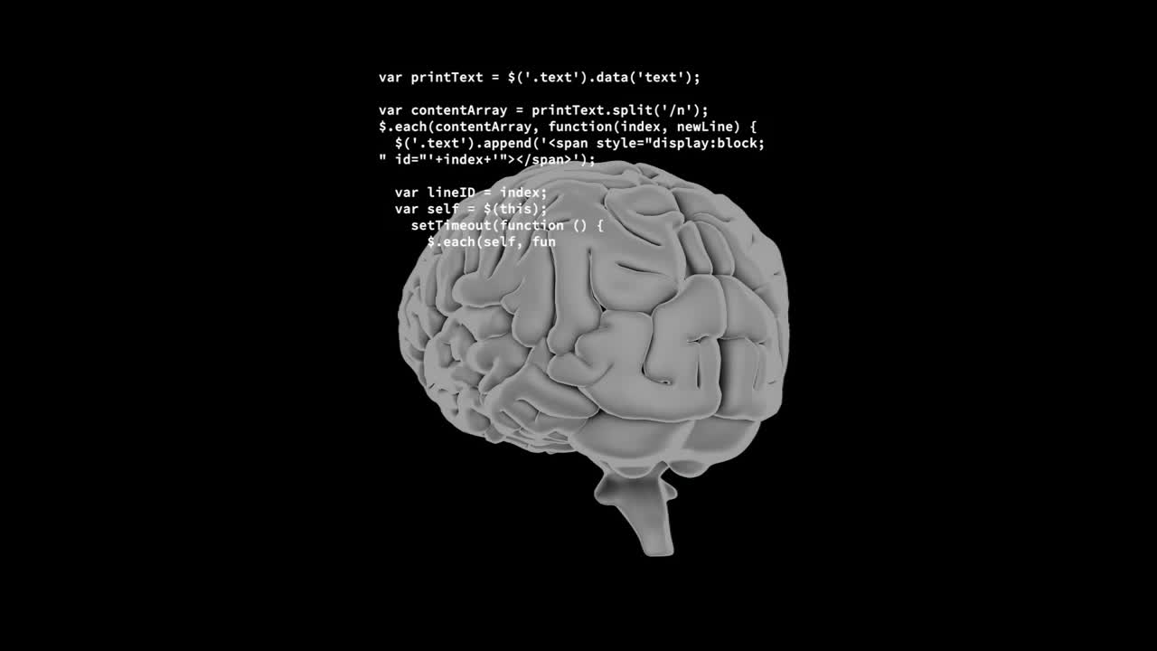 Animation of human brain model rotating on black background