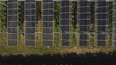 Draufsicht-Auf-Photovoltaik-Paneele-Im-Landwirtschaftlichen-Feld---Drohnenaufnahme-Aus-Der-Vogelperspektive