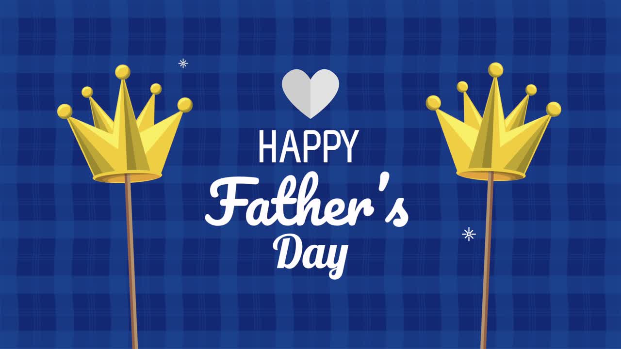 fathers day lettering with king crowns animation