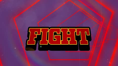 animación de texto de lucha sobre un fondo de patrones coloridos.